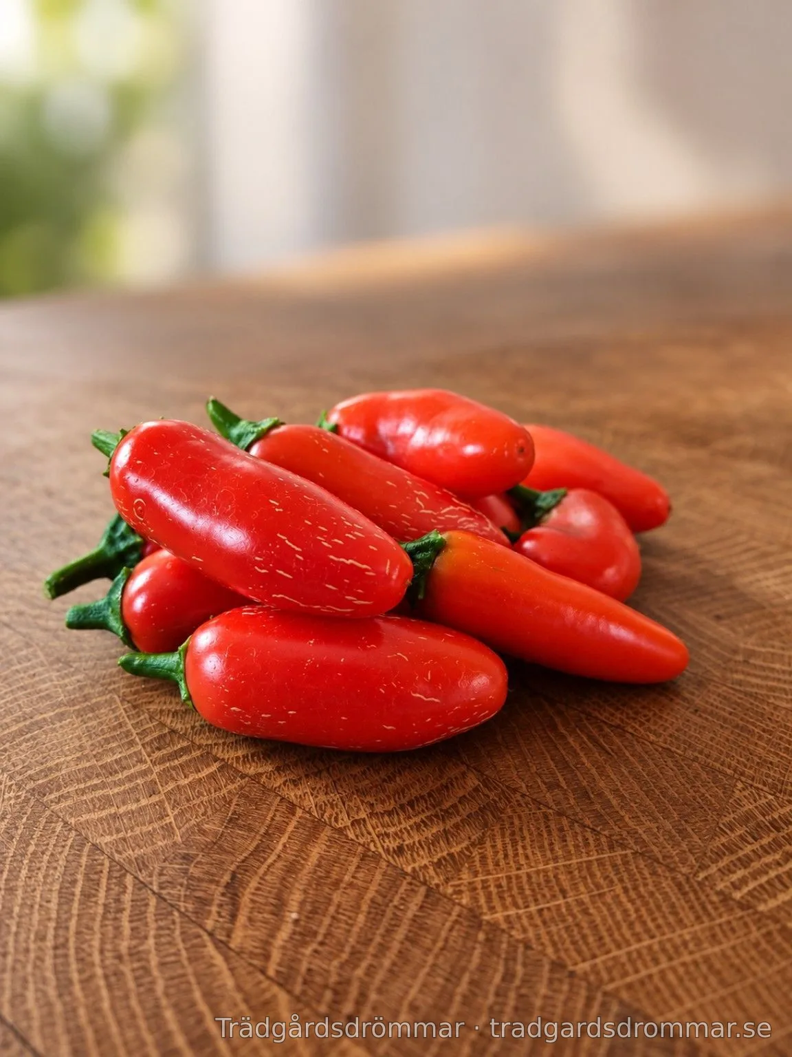 Jalapeño Leon-frukter i en grupp på en träyta